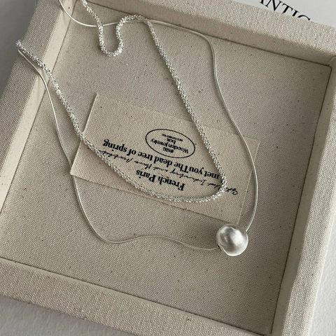 925 Sterlingsilber Doppellagige Halskette Mit Gebürsteter Runder Perle Schlangenknochenkette Französischer Chic Damen Schmuck