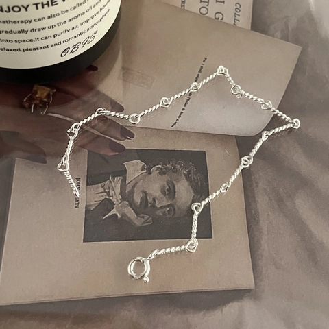 Braccialetto in Argento Sterling 925 con Nodo a Corda Intrecciata per Donna Minimalista Vintage con Ciondolo a Cuore Gioielli Moda