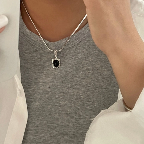 925 Sterling Silber Schlüsselbeinkette Mit Schwarzem Achat Quadrat Anhänger Minimalistischer Koreanischer Stil Damen Schmuck