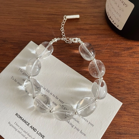 925 Sterling Silver White Crystal Bracelet For Women Irregular Oval Geometric Korean Fashion Minimalist Handmade Jewelry Gift