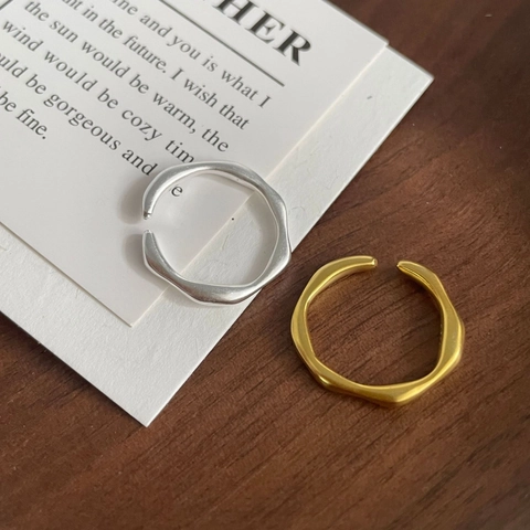 S925 Sterling Silver Wave Open Ring for Women Minimalist Irregular Matte Gold Silver Finger Rings Adjustable Korean Fashion Jewelry Gift