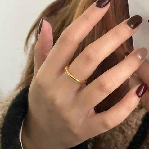 S925 Sterling Silver Wave Open Ring for Women Minimalist Irregular Matte Gold Silver Finger Rings Adjustable Korean Fashion Jewelry Gift