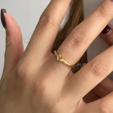 S925 Sterlingsilber Ring Vintage Gehämmerte Textur Verstellbar Stern Zirkonia Schmuck Gold Silber Plattiert Ring
