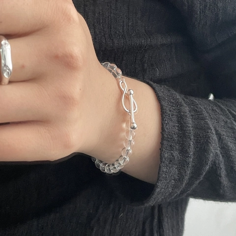 Minimalistisches 925 Sterlingsilber Unendlichkeitssymbol Knebelverschluss Armband Mit Weißem Kristall Schwarzen Achat Perlen