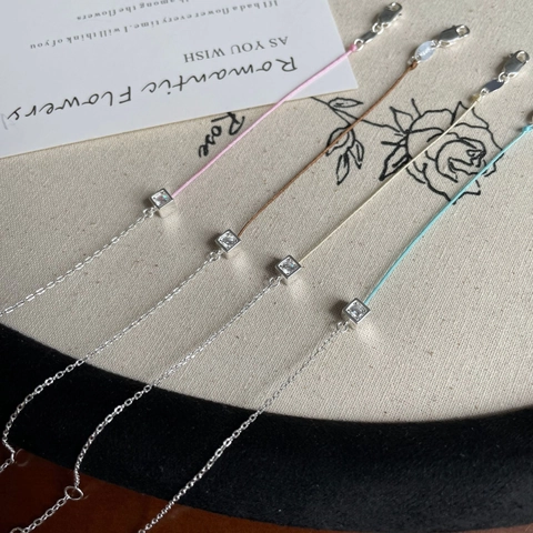 Pulsera de Plata de Ley S925 Con Zirconia Cuadrada Cordón de Colores Cadena de Empalme Para Mujer Joyería Minimalista