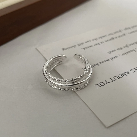925 Sterlingsilber Mehrschichtige Twist Geflecht Offener Ring Für Damen Minimalistisch Verstellbar Geometrisch Schmuck Geschenk