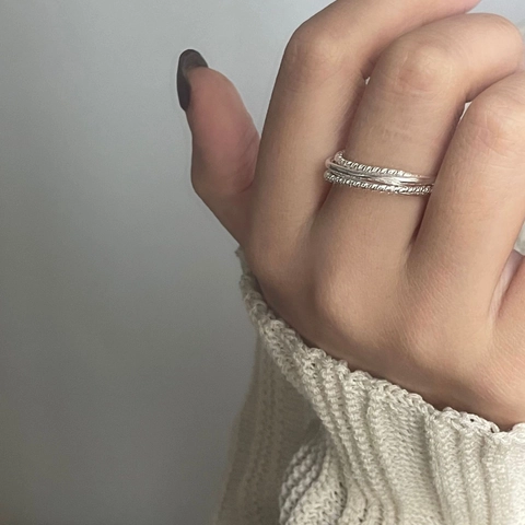 925 Sterlingsilber Mehrschichtige Twist Geflecht Offener Ring Für Damen Minimalistisch Verstellbar Geometrisch Schmuck Geschenk