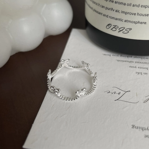 925 Sterling Zilveren Strik Ring Voor Vrouwen Minimalistische Verstelbare Opengewerkte Vingerring Koreaanse Stijl Vintage Sieraden