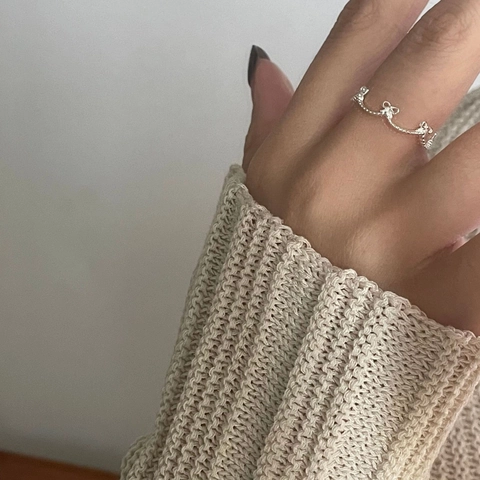 925 Sterling Zilveren Strik Ring Voor Vrouwen Minimalistische Verstelbare Opengewerkte Vingerring Koreaanse Stijl Vintage Sieraden