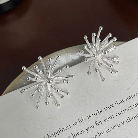 Orecchini a Bottone in Argento Sterling S925 Fuochi d'Artificio per Donna Design di Nicchia Coreano Gioielli Retrò