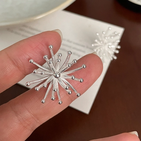Orecchini a Bottone in Argento Sterling S925 Fuochi d'Artificio per Donna Design di Nicchia Coreano Gioielli Retrò