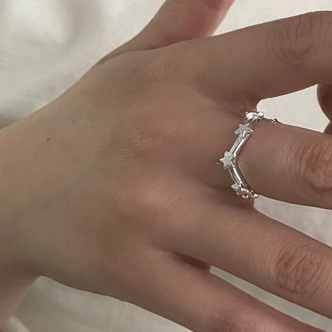 925 Sterling Silver Star Open Ring Korean Sweet Cool Minimalist Adjustable Five-Pointed Star Finger Ring For Women Fashion Jewelry