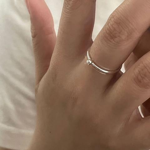Anillo Minimalista de Plata de Ley S925 para Mujer Estilo Coreano Retro Anillo Abierto Ajustable Con Cuenta Redonda Joyería de Moda