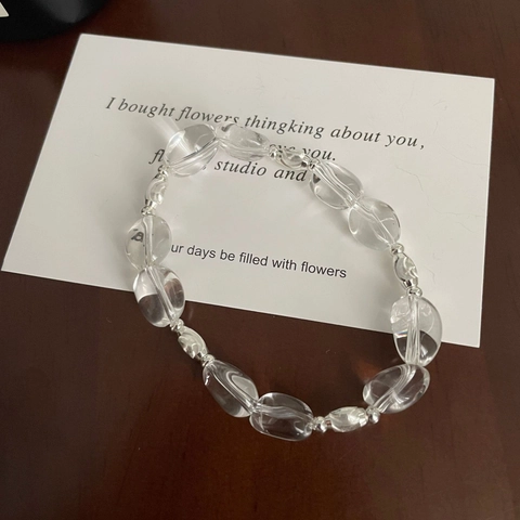 Bracelet en Perles Irrégulières en Argent Sterling S925 Cristal Blanc Perles de Galets Ovales Claires Bijoux pour Femmes