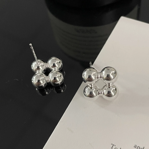Orecchini a Bottone Vintage in Argento Sterling 925 per Donna Design Geometrico a Fiori di Perle Lucidati Minimalista Gioielli
