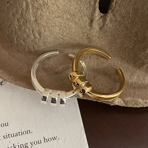 Anello Aperto Regolabile in Argento Sterling 925 Stile Coreano Geometrico Minimalista Gioielli per Donna Uso Quotidiano