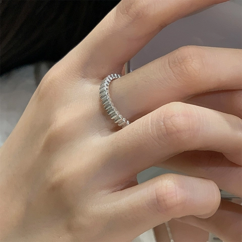 925 Sterling Silver Vertical Stripe Ring For Women Men Minimalist Industrial Style Gear Texture Plain Silver Finger Jewelry