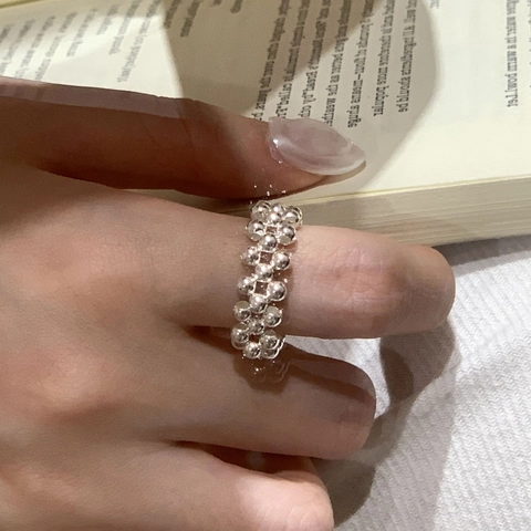 S925 Sterling Silver Handmade Woven Watchband Ring Minimalist Elastic Bead Band Fashion Ins Style Jewelry For Women