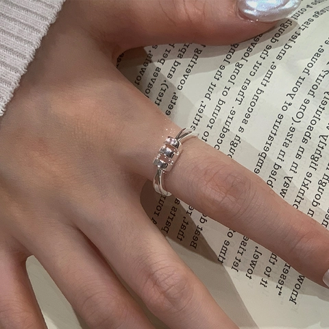 Anello Aperto Regolabile in Argento Sterling 925 Stile Coreano Geometrico Minimalista Gioielli per Donna Uso Quotidiano