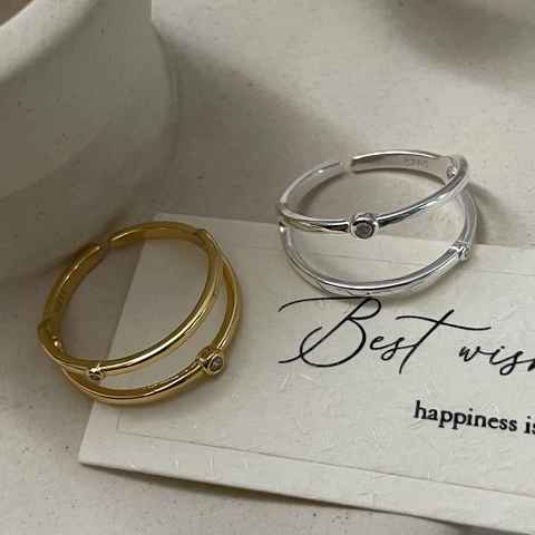 Minimalistischer S925 Sterlingsilber Doppelschicht Ring Zirkon Verziert Verstellbares Offenes Design Fingerring Für Damen Chic Schmuck Zubehör