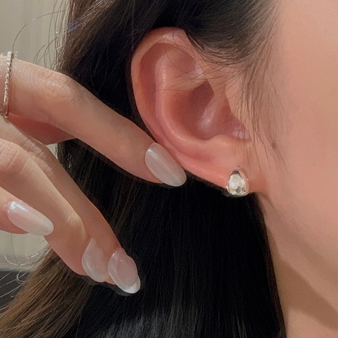 Orecchini a Bottone a Goccia in Argento Sterling 925 Minimalista Forma di Fagiolo Lucido Gioielli da Pendolare per Donna