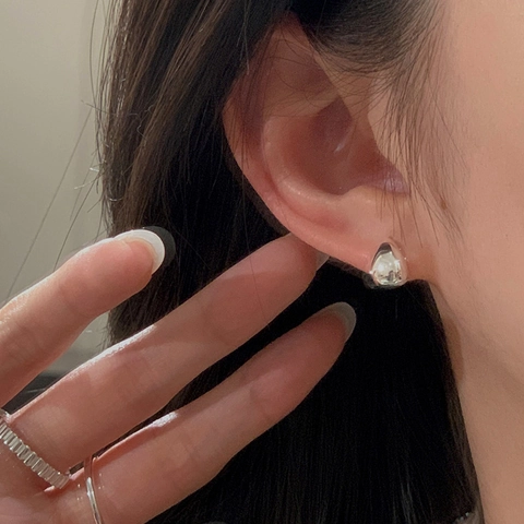Orecchini a Bottone a Goccia in Argento Sterling 925 Minimalista Forma di Fagiolo Lucido Gioielli da Pendolare per Donna