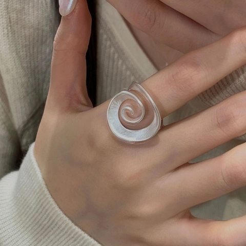 S925 Sterling Silver Spiral Ring Vintage Minimalist Adjustable Vortex Finger Ring For Women Daily Jewelry Matte Finish
