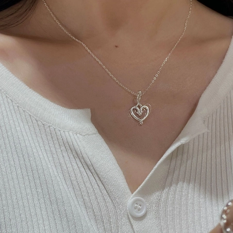Collana con Pendente a Cuore in Argento Sterling S925 Gioielli a Cuore Cavo in Stile Coreano Minimalista per Donne Ragazze Regalo Elegante