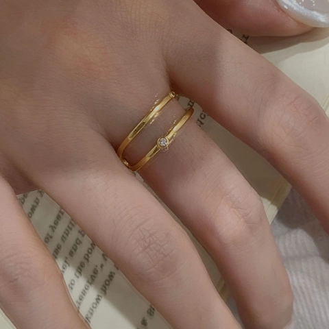 Minimalistischer S925 Sterlingsilber Doppelschicht Ring Zirkon Verziert Verstellbares Offenes Design Fingerring Für Damen Chic Schmuck Zubehör