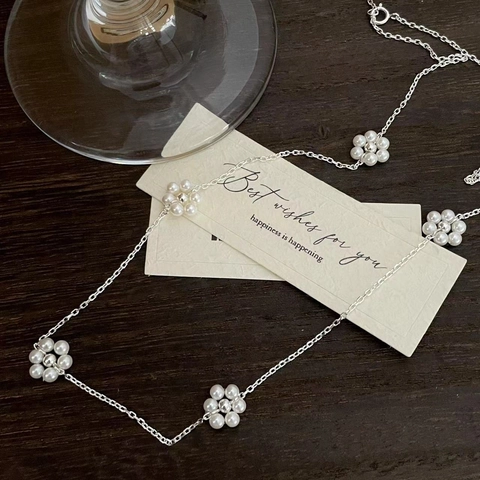 Collana in Argento Sterling 925 con Fiori di Künstliche Perle Girocollo con Ciondolo Floreale in Künstliche Perle di Conchiglia Minimalista Stile Coreano