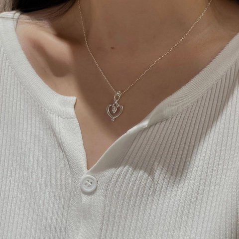 Collana con Pendente a Cuore in Argento Sterling S925 Gioielli a Cuore Cavo in Stile Coreano Minimalista per Donne Ragazze Regalo Elegante