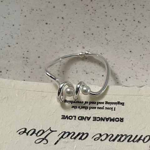 Anello Regolabile in Argento Sterling 925 in Stile Coreano con Linea a Onda Gioielli di Moda Minimalisti Vintage per Donna