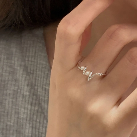 Anello Regolabile in Argento Sterling 925 in Stile Coreano con Linea a Onda Gioielli di Moda Minimalisti Vintage per Donna