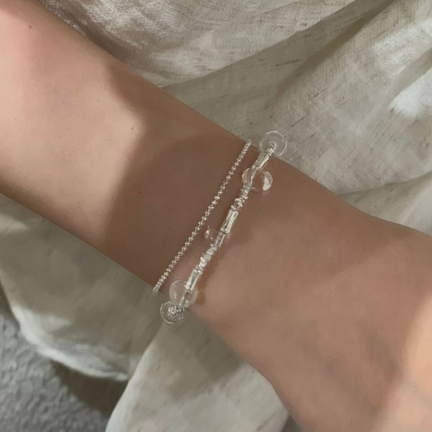 Bracciale a Doppio Strato in Argento Sterling 925 Con Cristallo Bianco Gioielli di Moda Coreana Geometrici Irregolari per Donna Uso Quotidiano