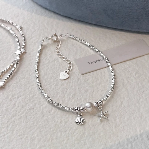 Bracelet À Pendentif Étoile De Mer Et Coquillage Thème Océan Avec Künstliche Perle Et Künstliche Perles En Argent Sterling 925