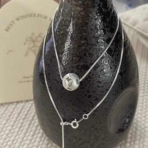 Collana con Pendente a Sfera Traforata a Stella in Argento Sterling S925 Vintage Spazzolato Catena Box Regolabile Gioielli da Donna
