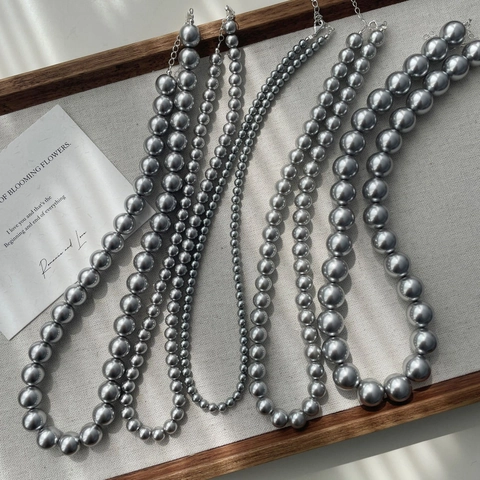 Elegante Collana di Perle Artificiali Grigie per Donna Chiusura in Argento Sterling 925 Choker di Perle Tonde Moda Coreana Gioielli