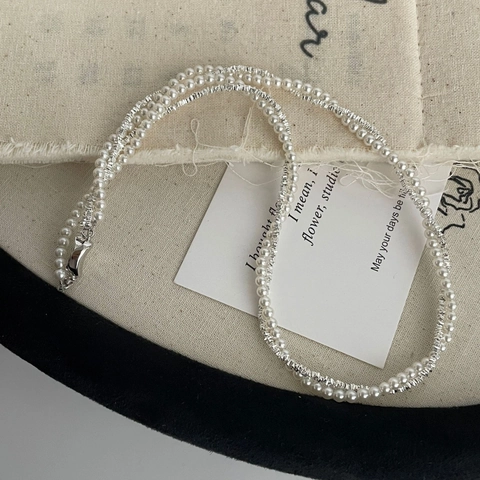 925 Sterlingsilber Zweilagig Künstliche Perle Halskette Für Damen Elegant Geometrisch Silber Kugel Kette Schlüsselbein Choker Schmuck Geschenk