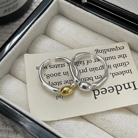 Minimalistischer 925 Sterlingsilber Zweifarbiger Unregelmäßiger Verstellbarer Offener Ring Für Damen Mode Organischer Bohnenförmiger Ring Schmuck
