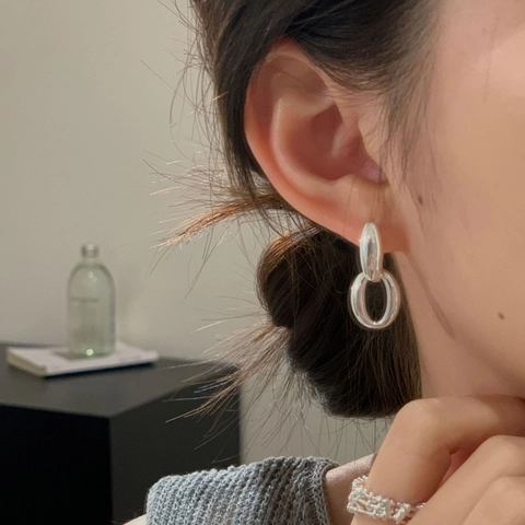 S925 Sterling Silver Oval Hollow Out Hoop Earrings For Women Minimalist Geometric Double Circle Earrings Jewelry Gift