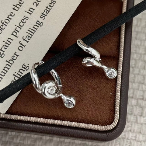 925 Sterling Silver Hoop Earrings For Women Minimalist Twisted Design Rhinestone Dangle Earrings Korean Style Fashion Jewelry Gift