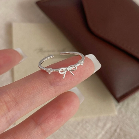 Bague Ouverte Noeud en Argent Sterling 925 pour Femmes Élégante Réglable avec Zircone Design Simple Bijoux de Doigt Quotidiens