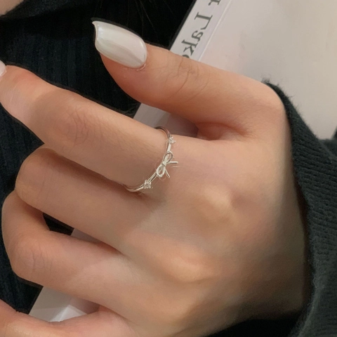 Bague Ouverte Noeud en Argent Sterling 925 pour Femmes Élégante Réglable avec Zircone Design Simple Bijoux de Doigt Quotidiens