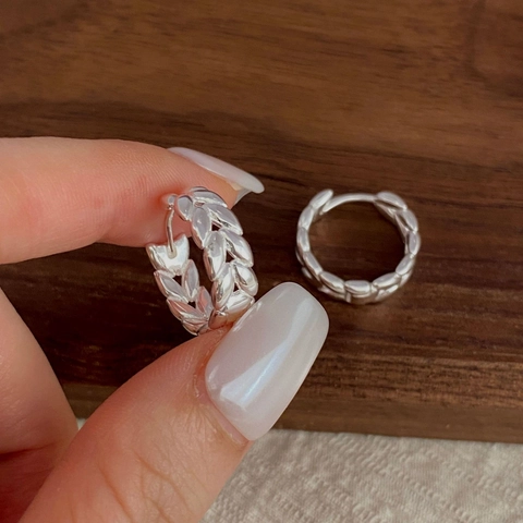 S925 Sterlingsilber Ähren Creolen Vintage Minimalistisch Blatt Textur Geometrische Ohr Schnalle Schmuck Für Damen Accessoire