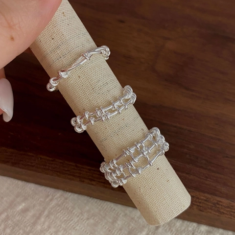 925 Sterling Silver Ring Multi Layer Lattice Geometric Woven Adjustable Open Ring Minimalist Industrial Style Women Jewelry