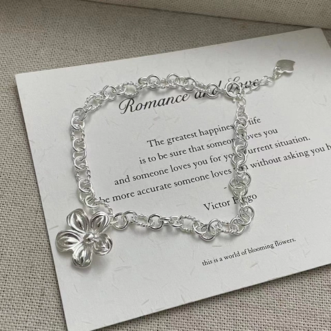 Bracciale a Forma di Fiore in Argento Sterling 925 Per Donna Vintage Fatto a Mano Regolabile Ciondolo Floreale Elegante Gioiello