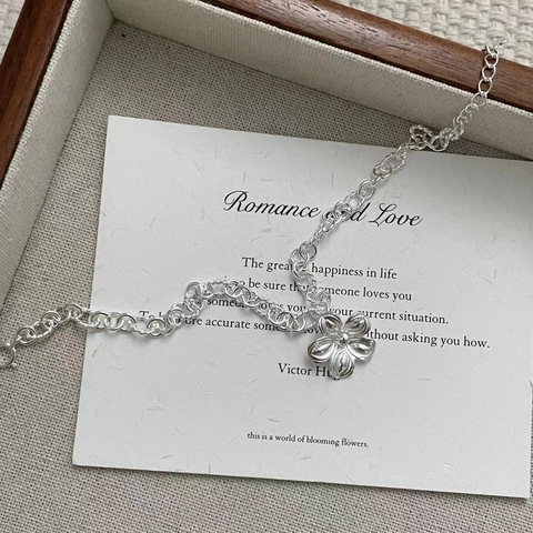 Bracciale a Forma di Fiore in Argento Sterling 925 Per Donna Vintage Fatto a Mano Regolabile Ciondolo Floreale Elegante Gioiello
