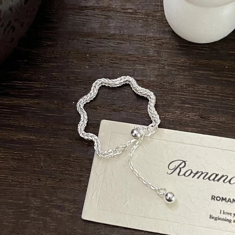 925 Sterlingsilber Wellenring Minimalistisch Vintage Geflochten Verstellbarer Ring Mit Perlenanhänger Schmuck Für Damen