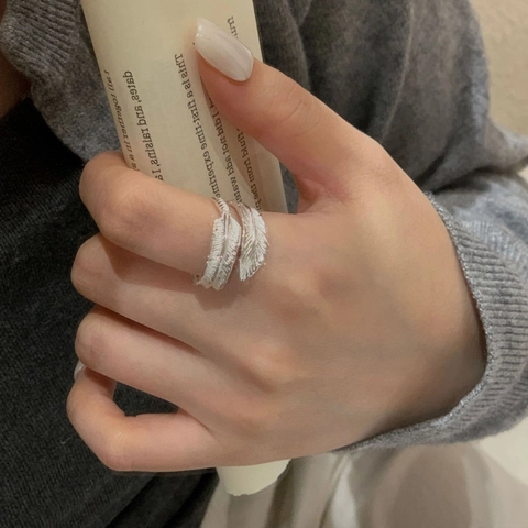 Vintage S925 Sterlingsilber Federring Minimalistischer Verstellbarer Ring Für Damen Bohemian Style Party Schmuck Geschenk Accessoire