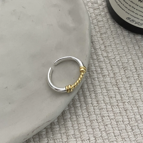 S925 Sterlingsilber Twist Ring Zweifarbige Gold Silber Galvanisierte Offene Verstellbare Ring Für Damen Vintage Modeschmuck